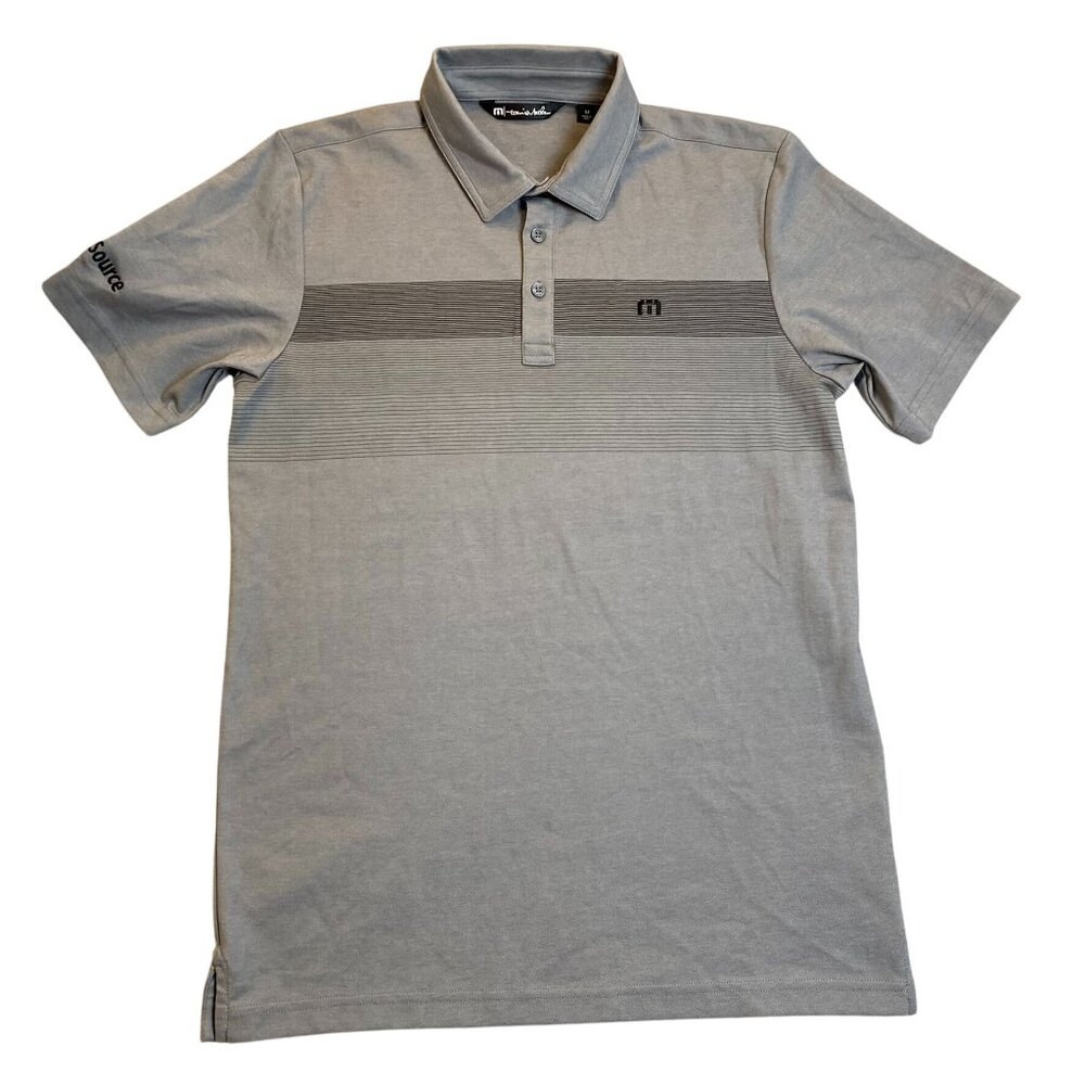 TravisMathew Mens Polo Shirt Medium Gray Embroidered Logo & Striped Design Mens